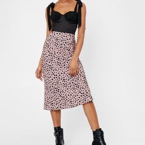 NASTY GAL SATIN MIDI SLIP SKIRT DALMATIAN LEOPARD PRINT SZ 6